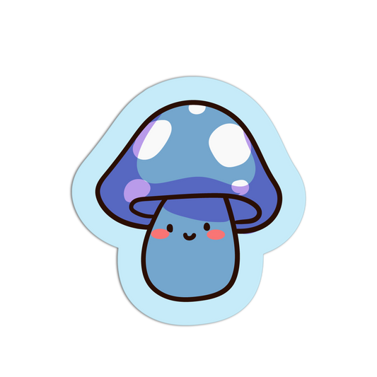 Cartoon mushroom with a blue cap and light blue border on a white background