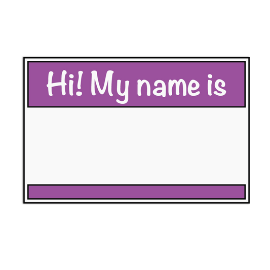 Violet Welcome Name Tag Stickers