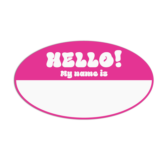Hot Pink Oval Name Tag Stickers