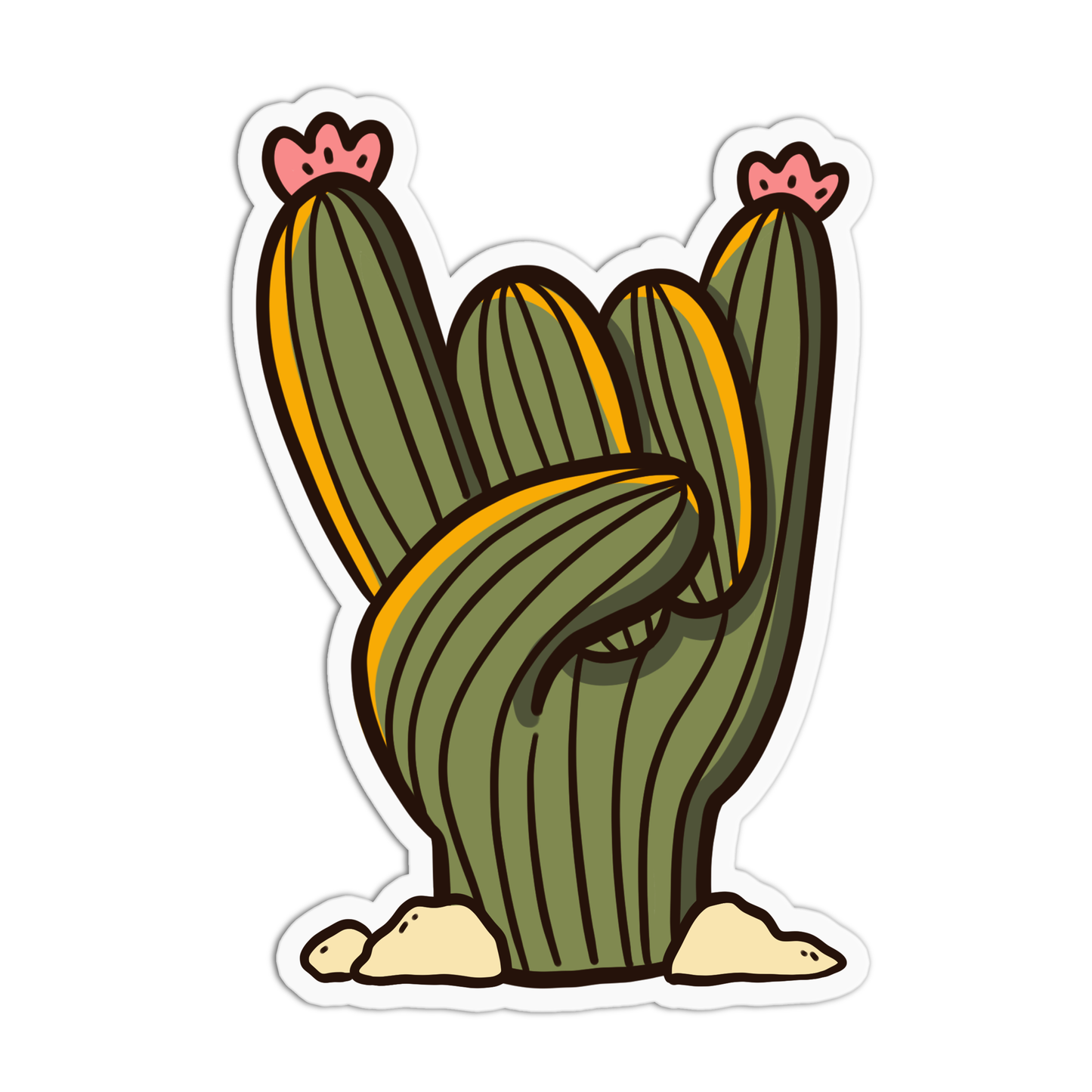 A sticker depicting a green cactus with a 'rock on' hand gesture, indicating affiliation or connection to the state of Arizona.