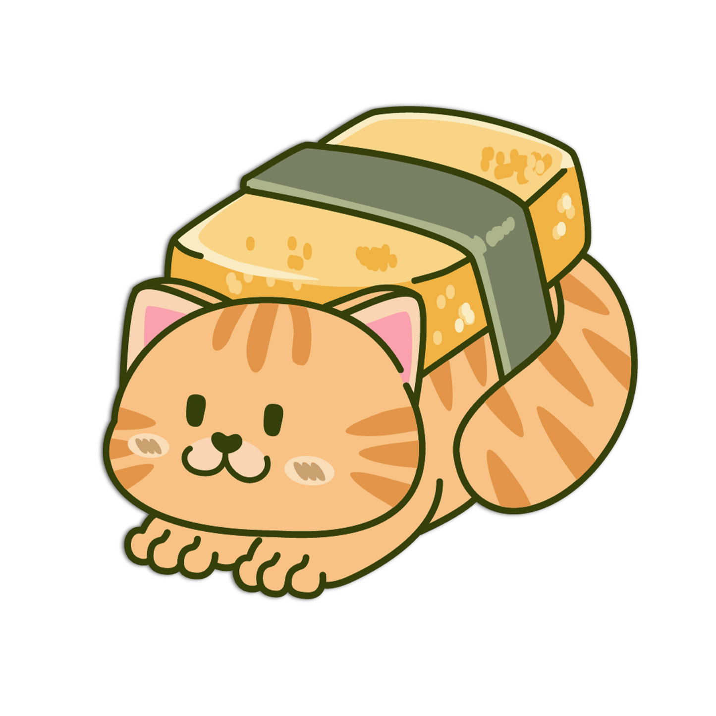 Cartoon cat-shaped sushi roll on a white background