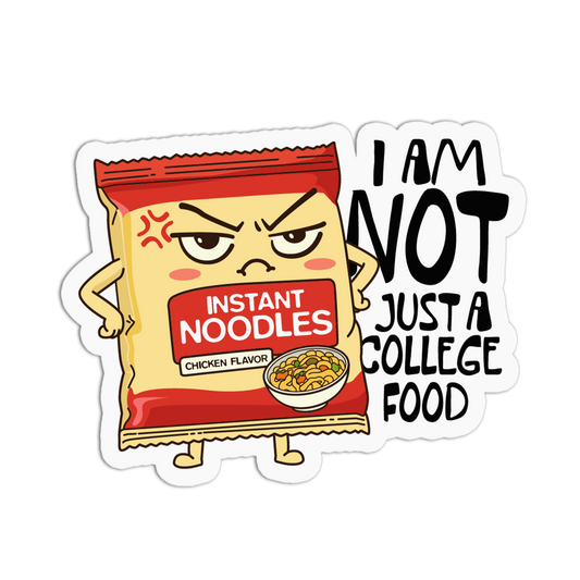Cartoon instant noodles package with a humorous text on a white background