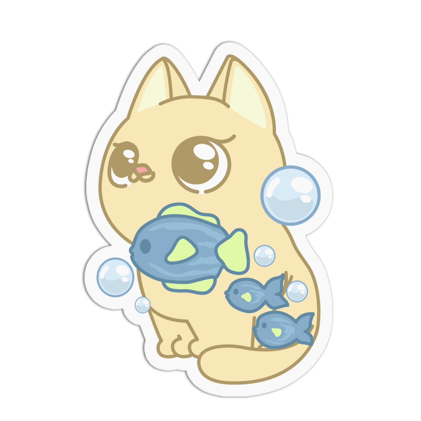 Yellow Swimming Fish Ocean Cat Sticker