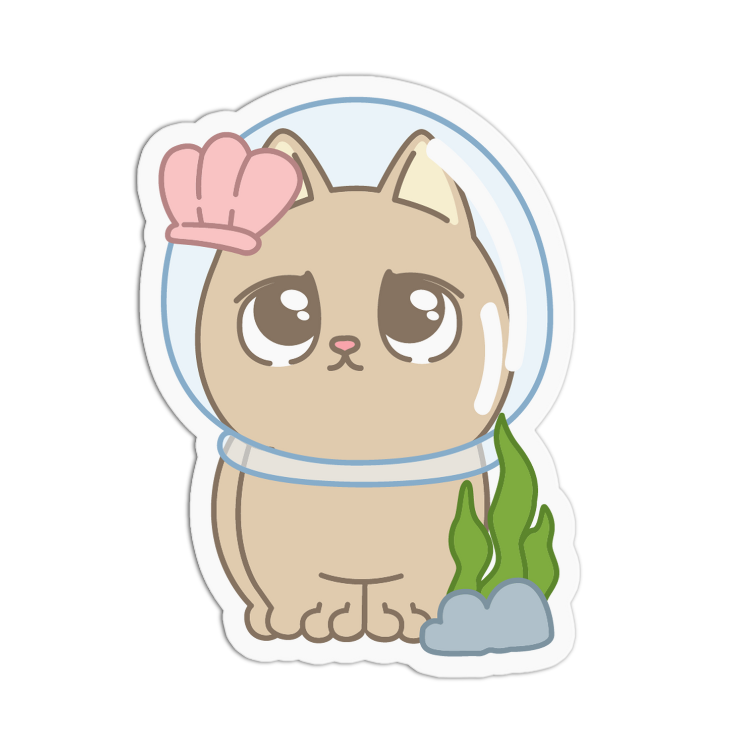 Cute Fishbowl Helmet Ocean Cat Sticker