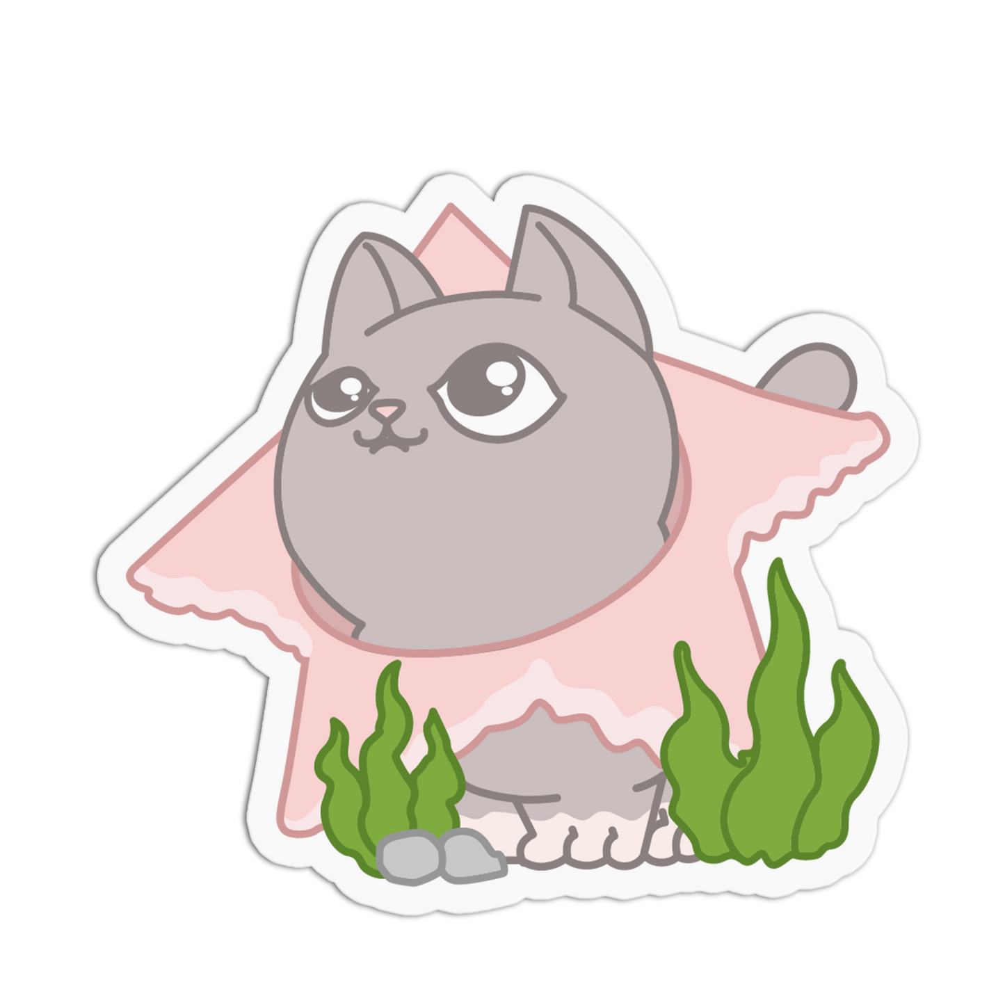 Pink Starfish Costume Ocean Cat Sticker