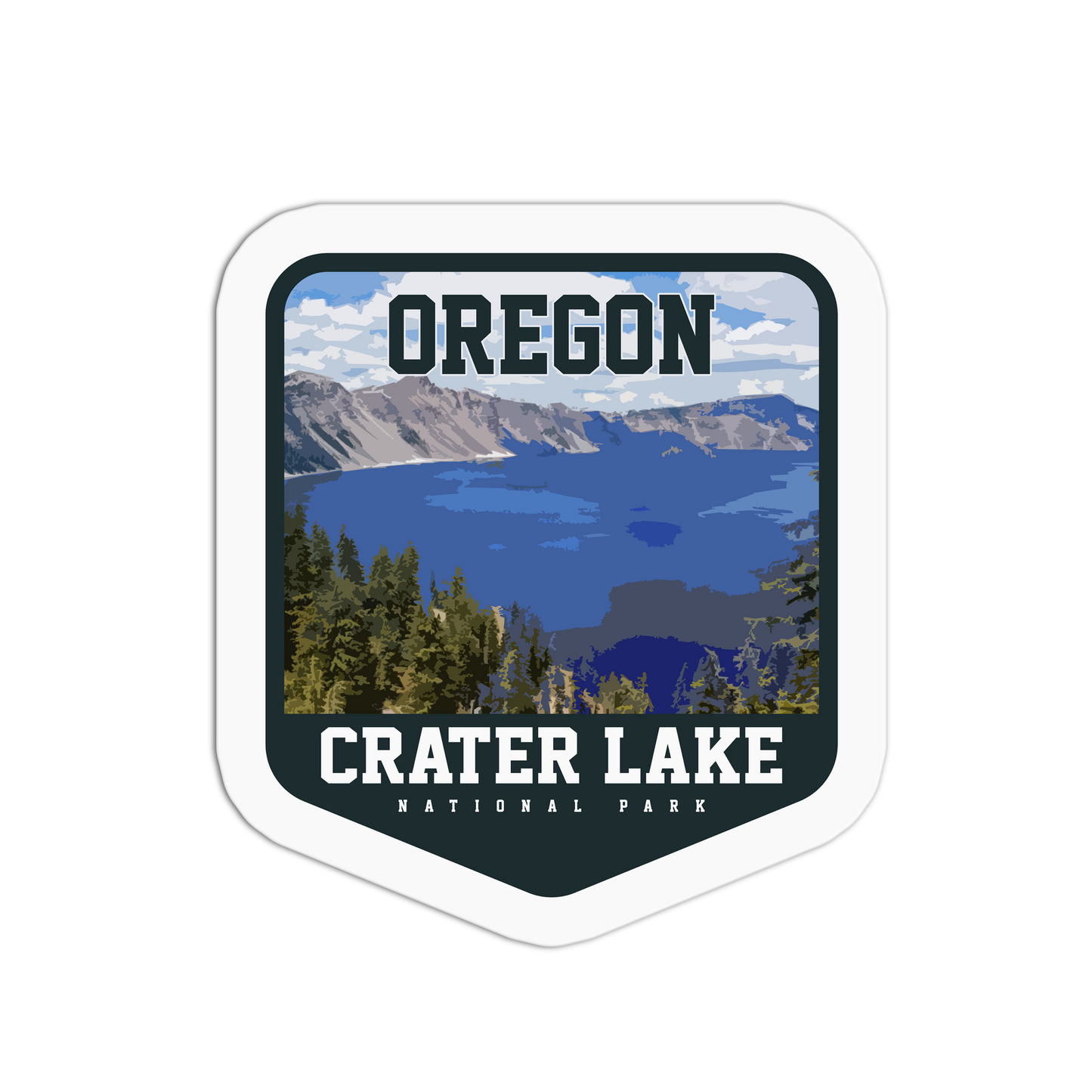 Sticker with Crater Lake National Park design on a white background