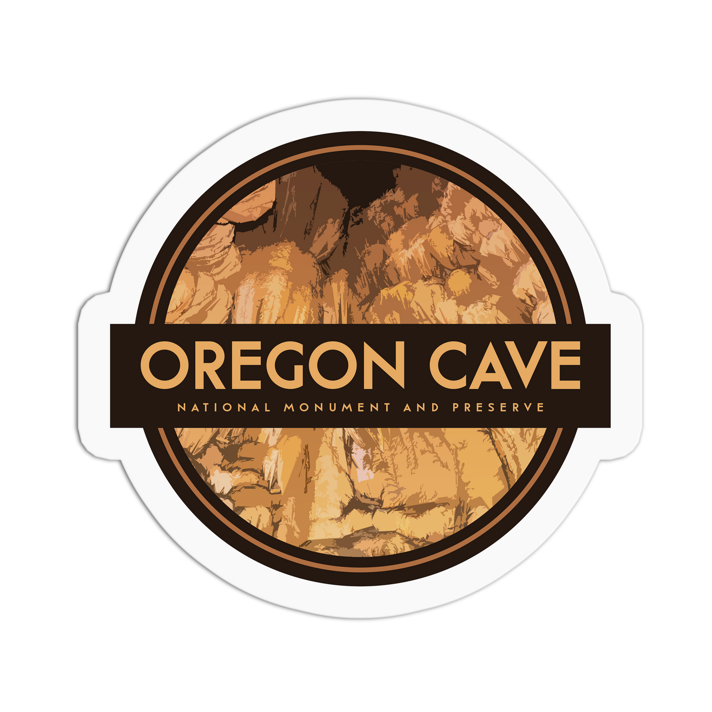 Sticker with 'Oregon Cave National Monument and Preserve' text on a white background