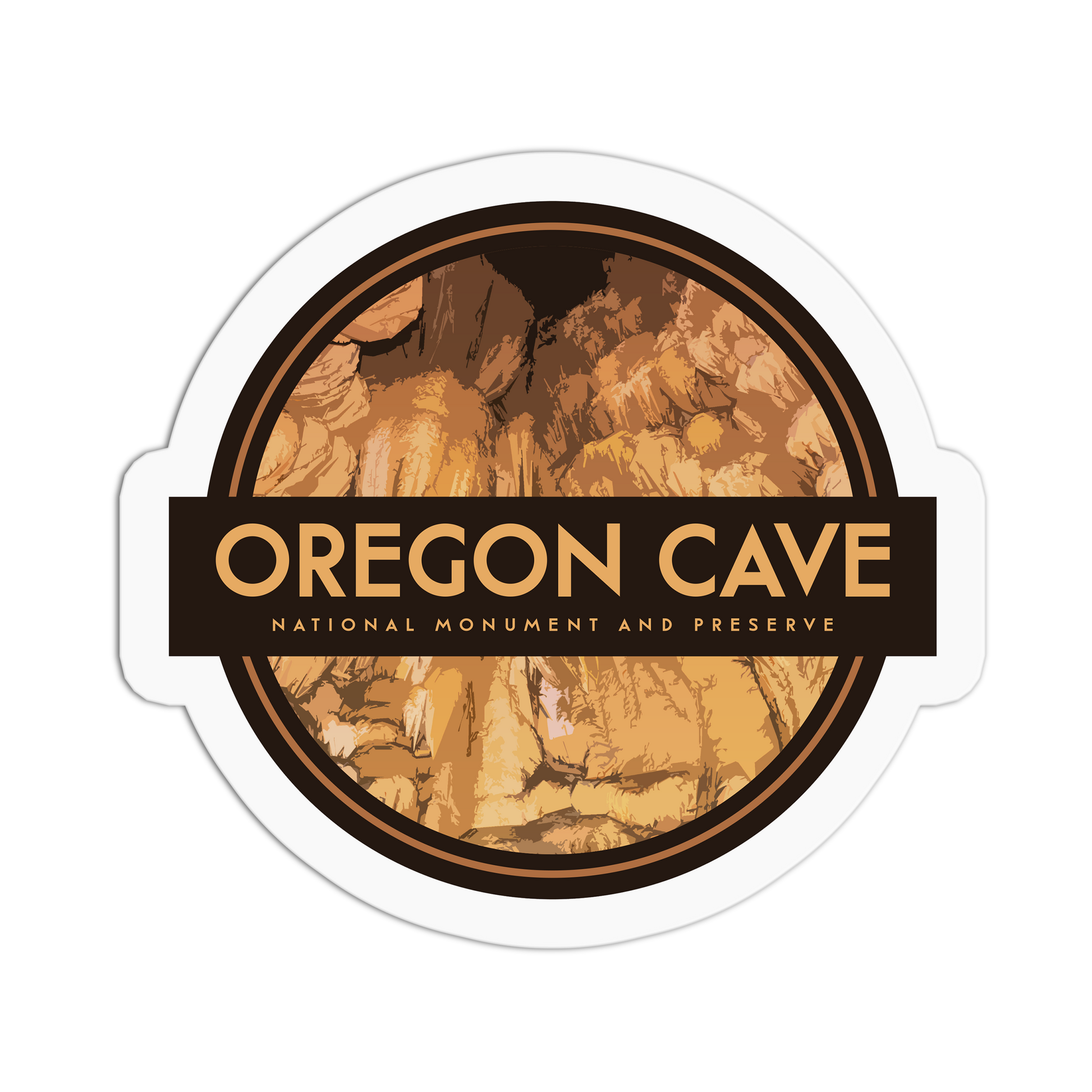 Sticker with 'Oregon Cave National Monument and Preserve' text on a white background