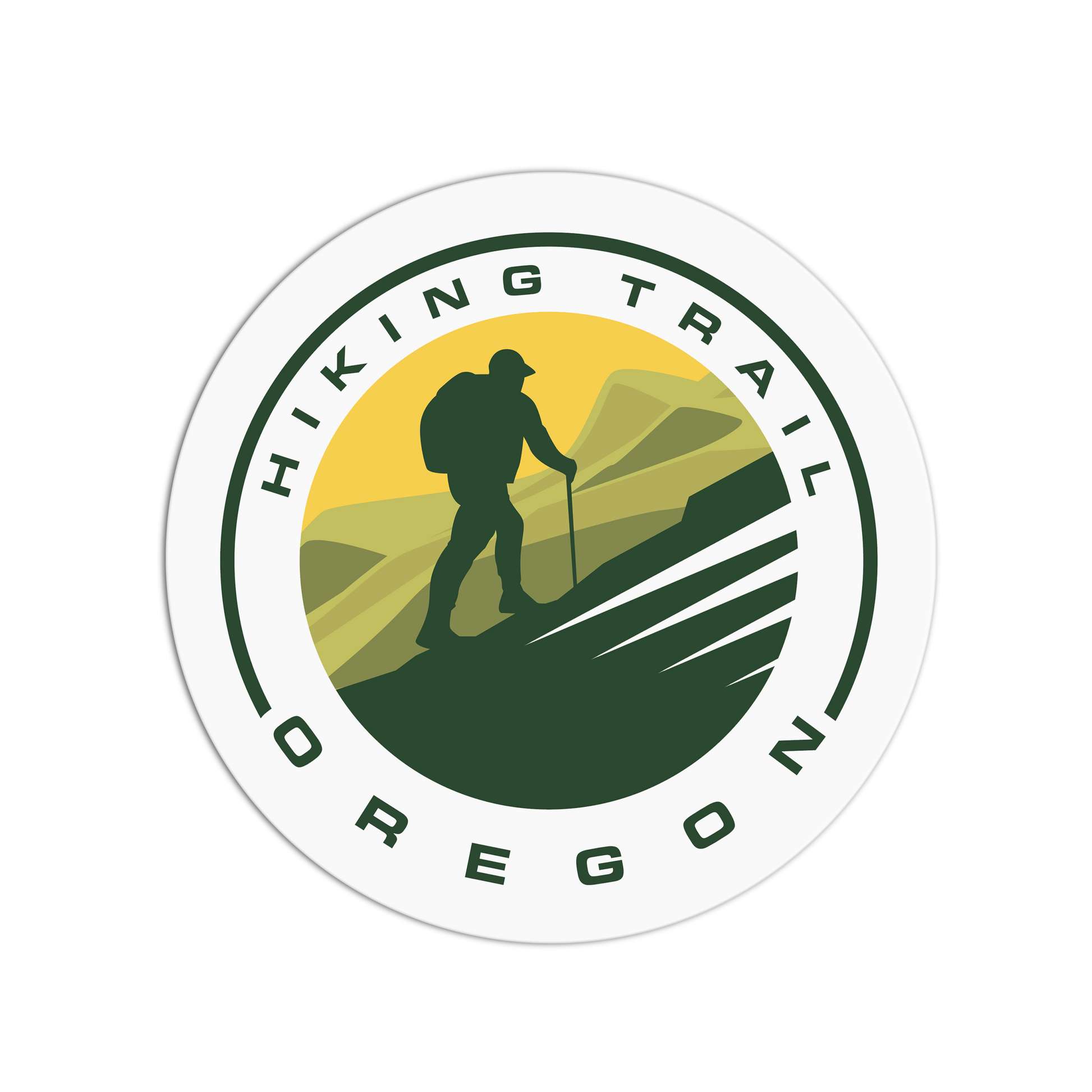 Logo for Hiking Trail Oregon with a silhouette of a hiker on a mountain.