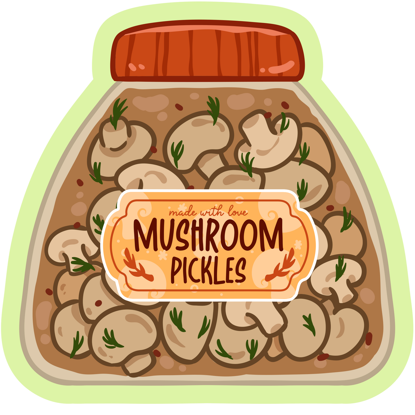 Mushroom Made With Love Pickle Jars Stickers