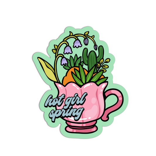 Hot Girl Spring Teacup Palm Spring Sticker