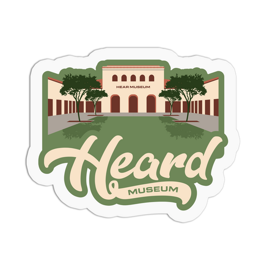 Sticker of the Heard Museum with a building and trees on a green background