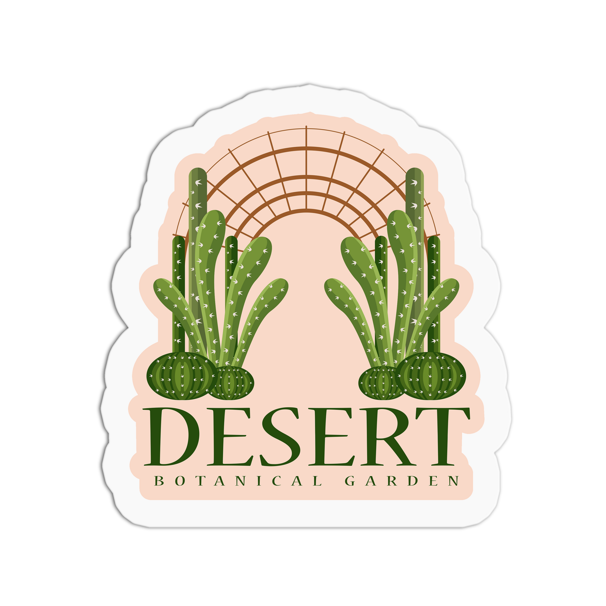 Sticker with cacti design and 'Desert Botanical Garden' text on a white background