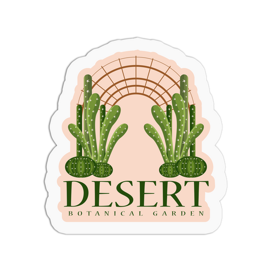 Sticker with cacti design and 'Desert Botanical Garden' text on a white background
