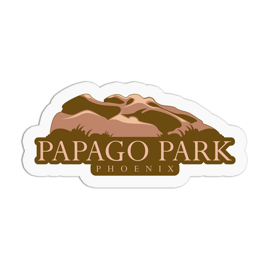 Logo of Papago Park Phoenix with desert landscape design on a white background
