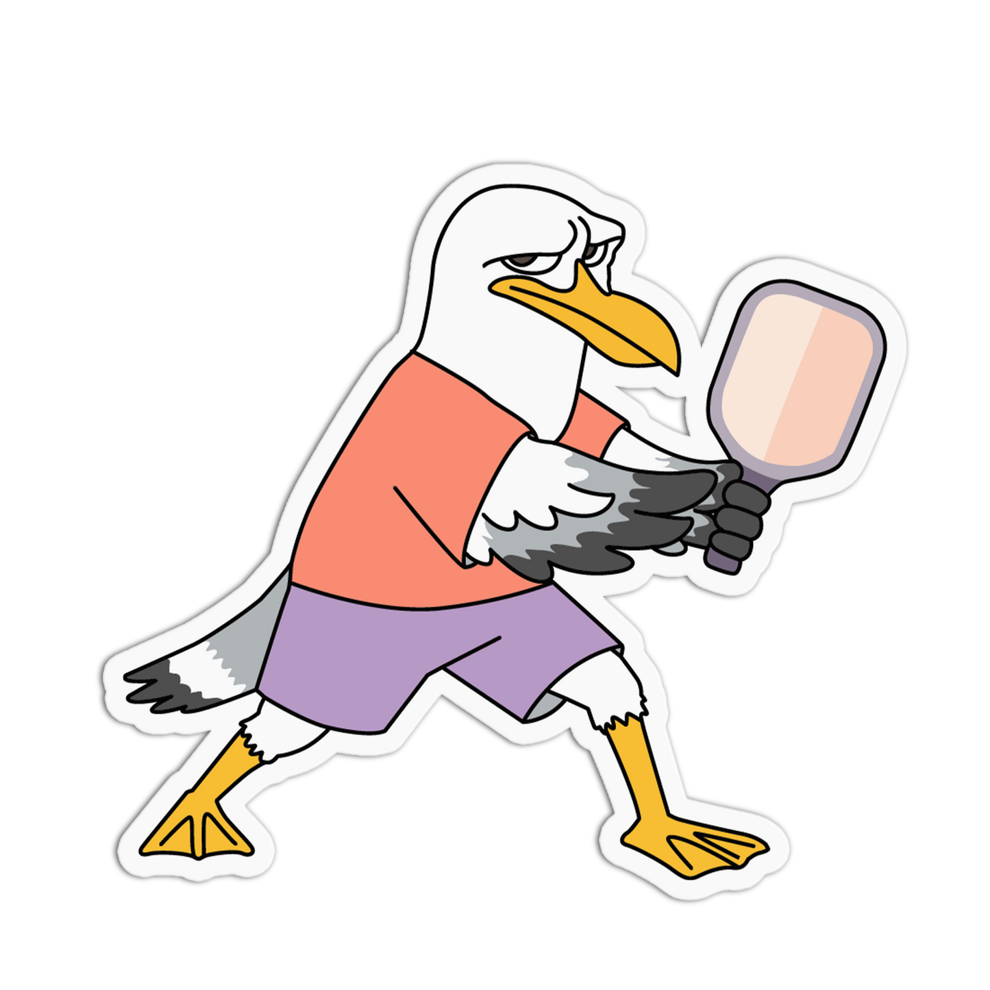 Cartoon seagull holding a paddle on a transparent background