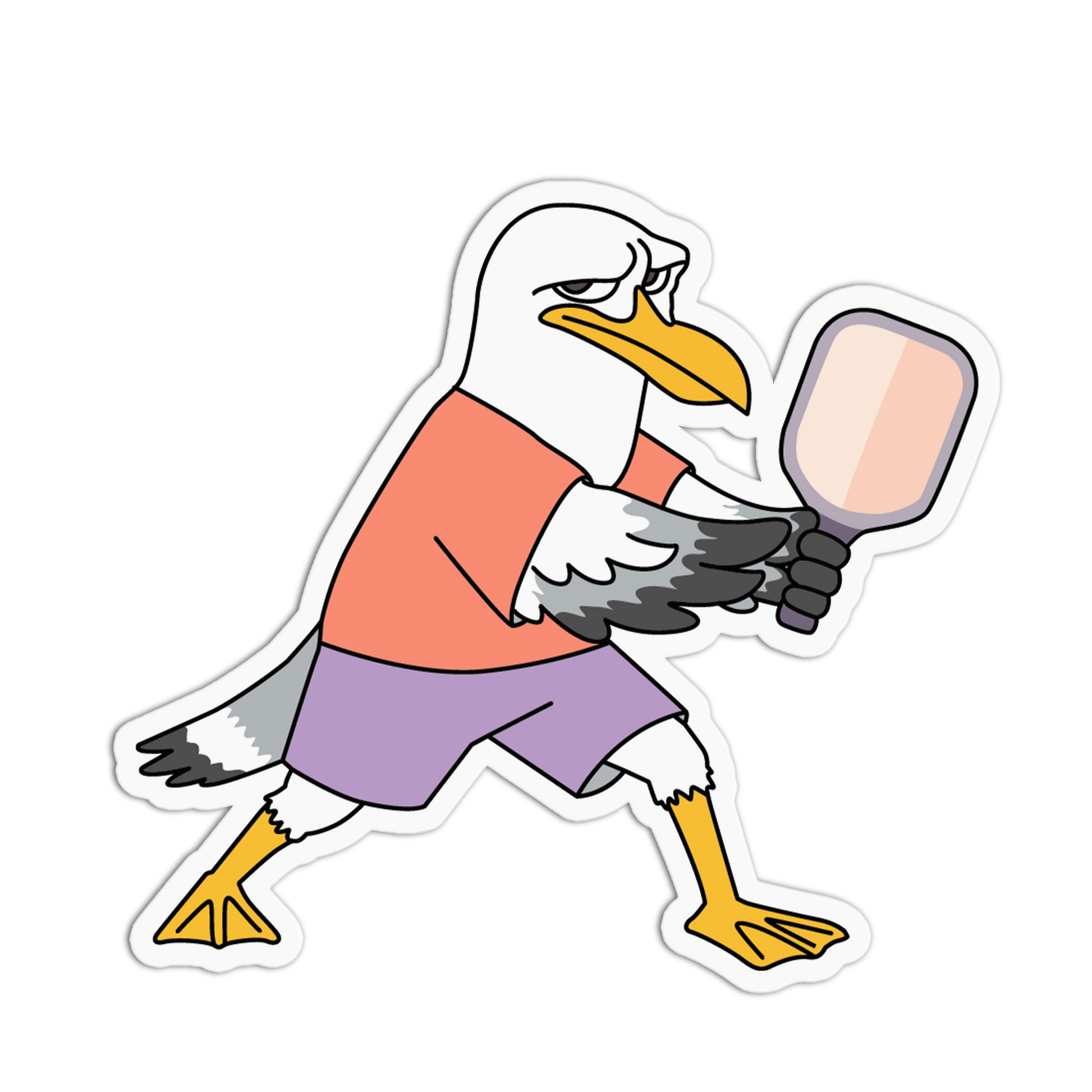 Cartoon seagull holding a paddle on a transparent background