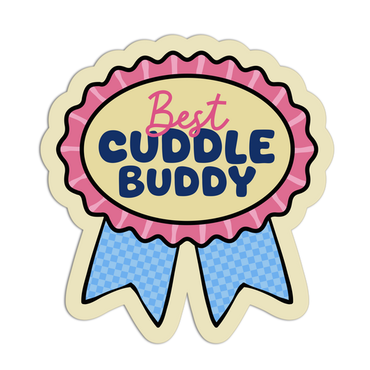 Sticker with 'Best Cuddle Buddy' text on a white background