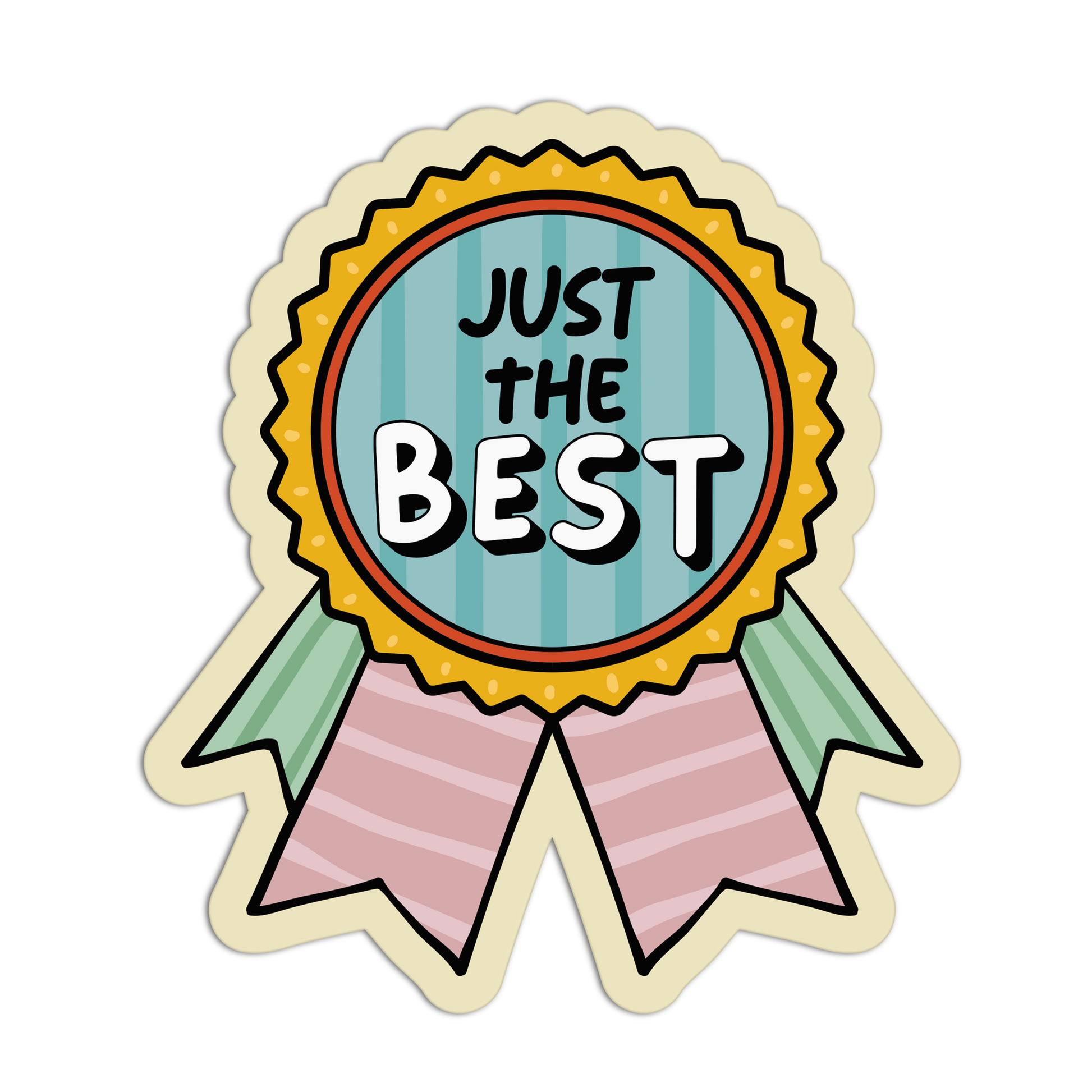 Decorative badge with 'Just the Best' text on a white background