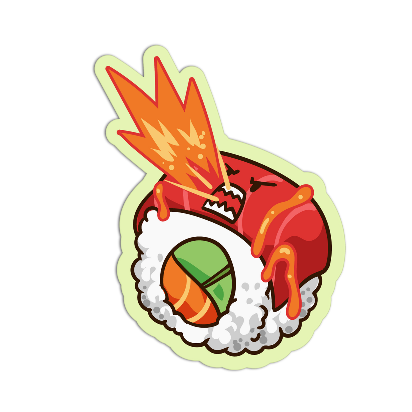 Sushi roll with a flaming lobster on a white background