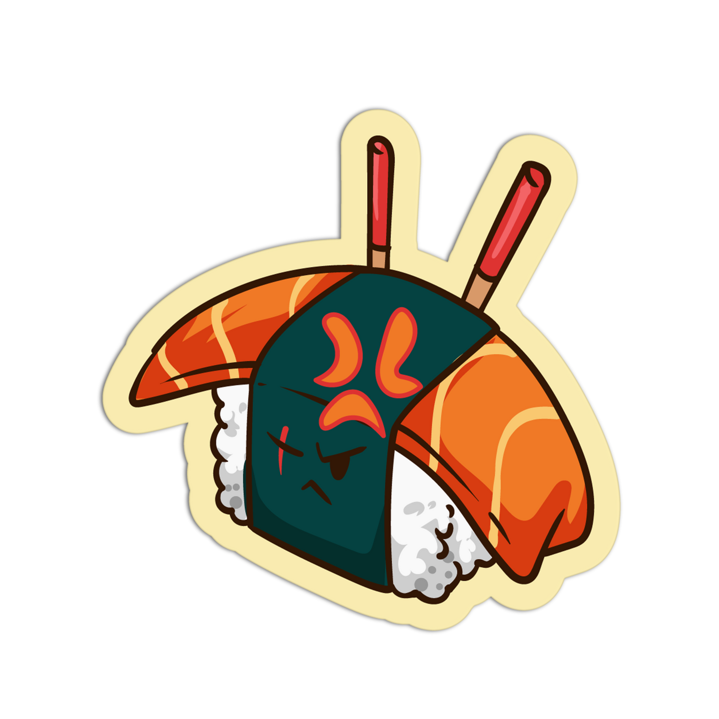 Battle-Scarred Salmon Roll With It Sticker