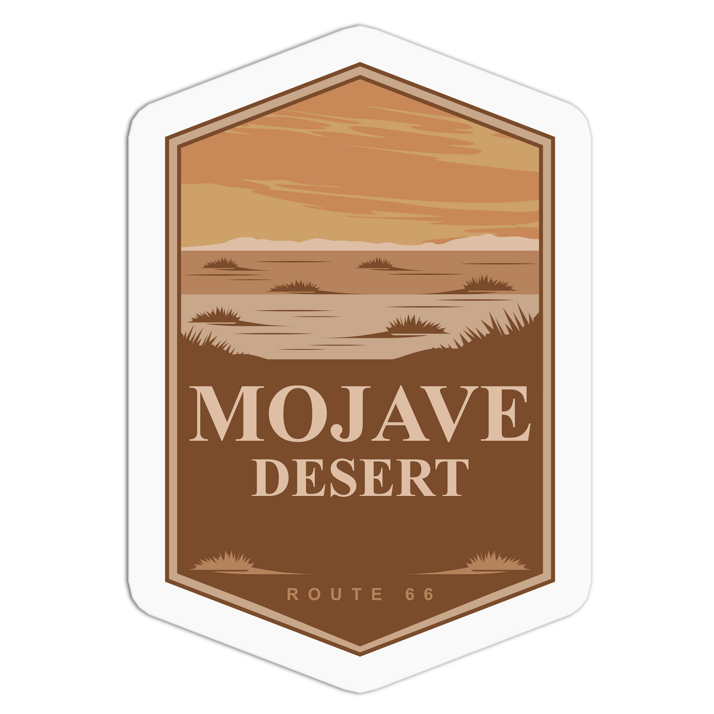 Sticker with Mojave Desert design featuring a desert landscape and 'Mojave Desert' text.