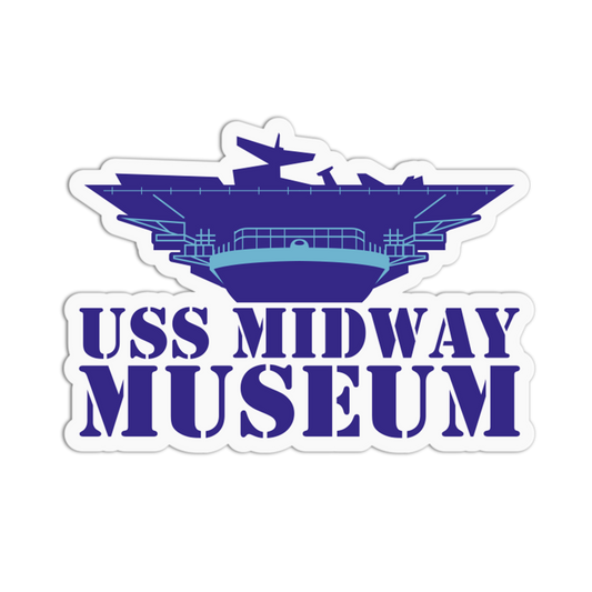 Sticker of USS Midway Museum with a ship design on a white background