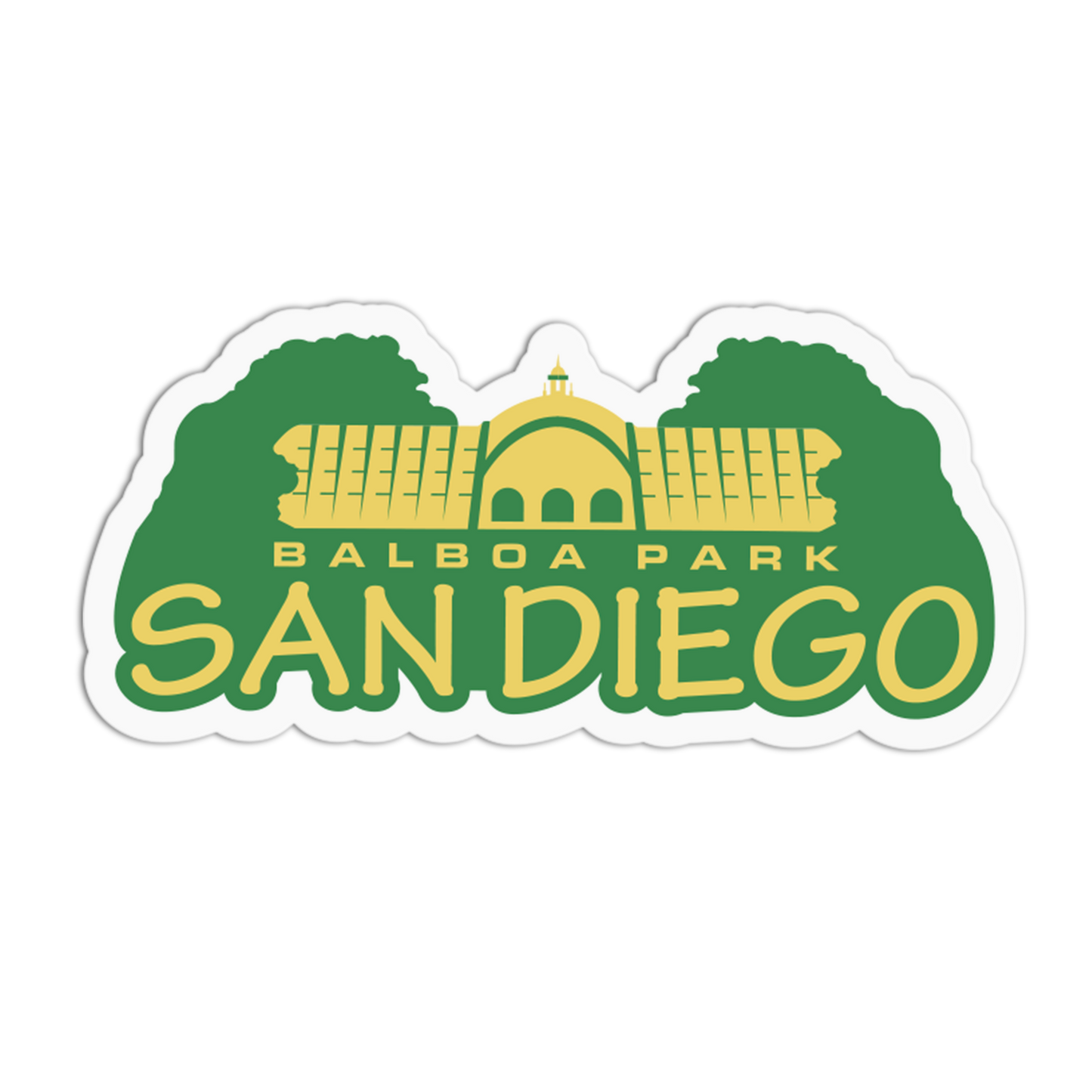 Sticker with Balboa Park San Diego design on a white background