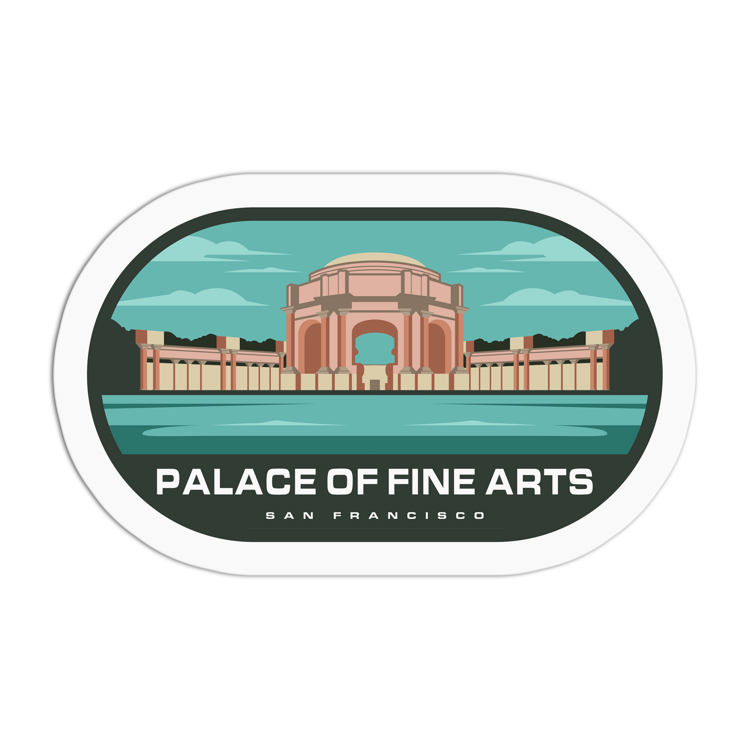 Sticker of the Palace of Fine Arts in San Francisco with a green background