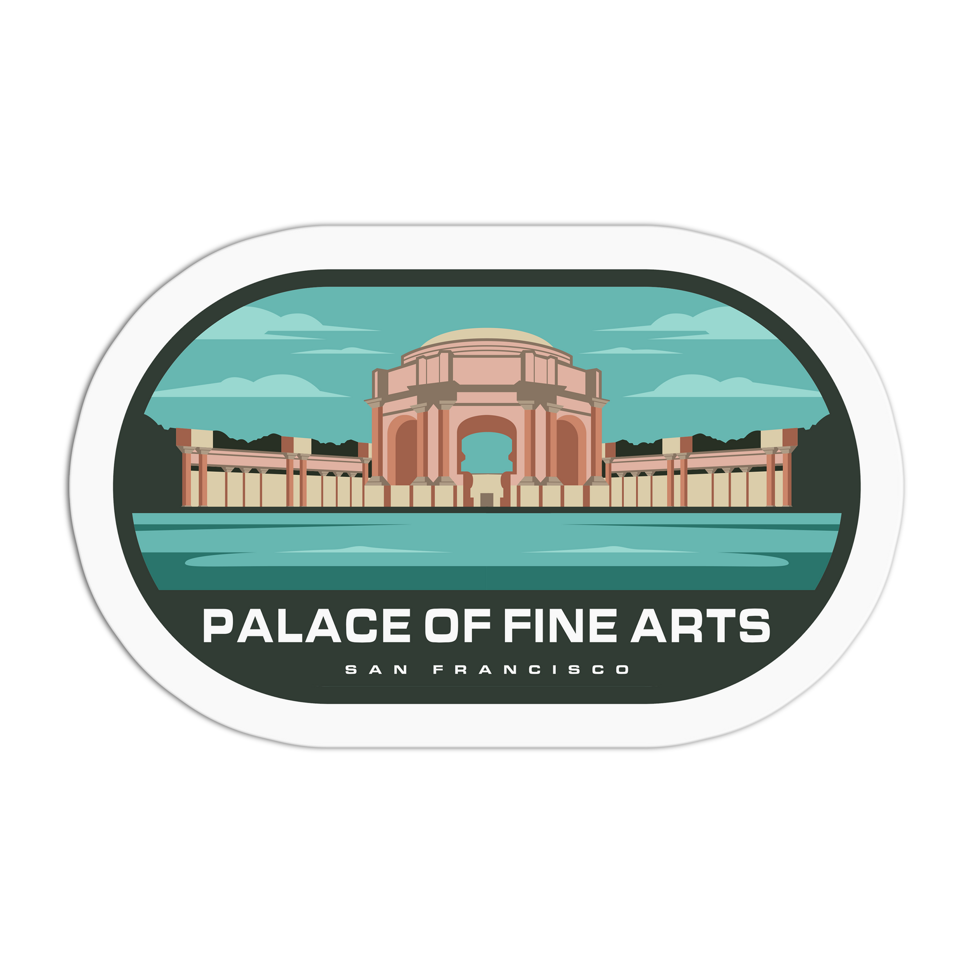 Sticker of the Palace of Fine Arts in San Francisco with a green background