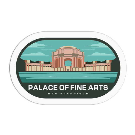 Sticker of the Palace of Fine Arts in San Francisco with a green background
