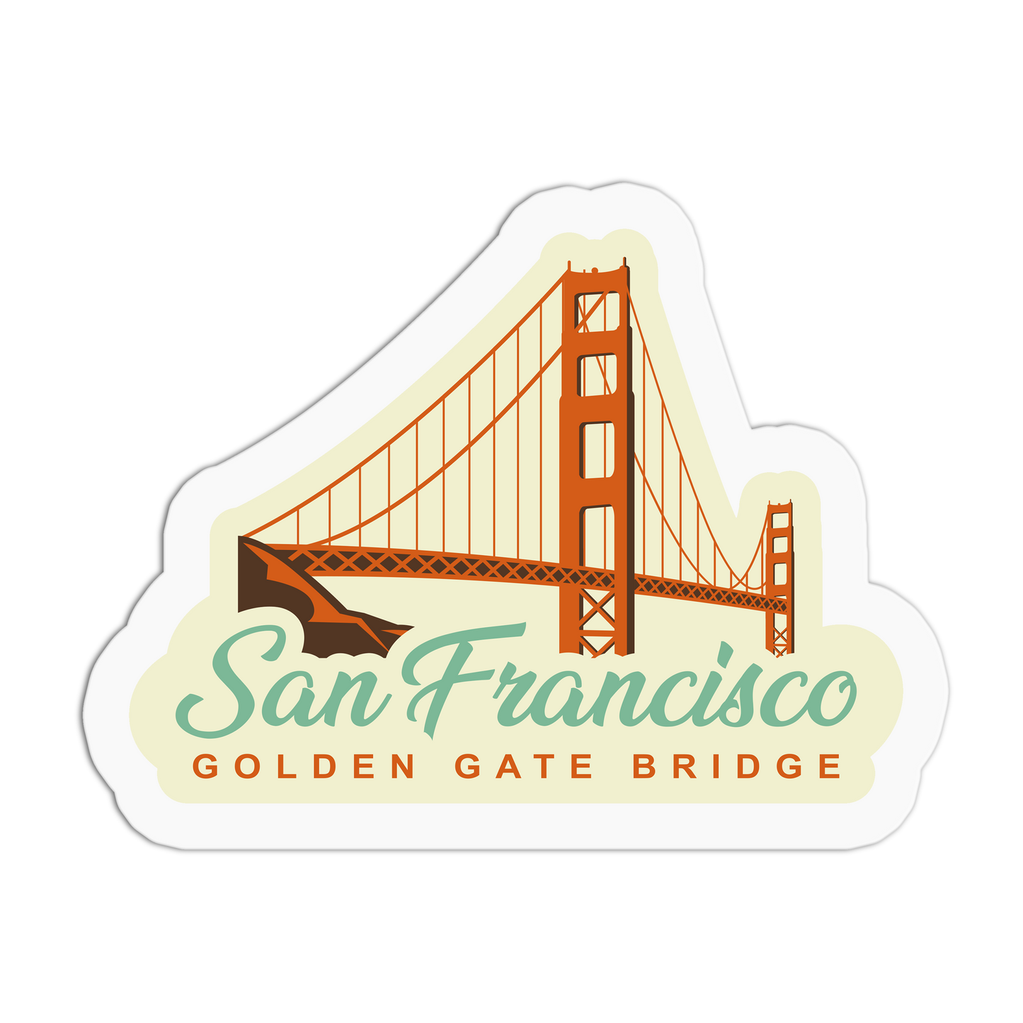 Sticker of the Golden Gate Bridge with 'San Francisco' text on a white background
