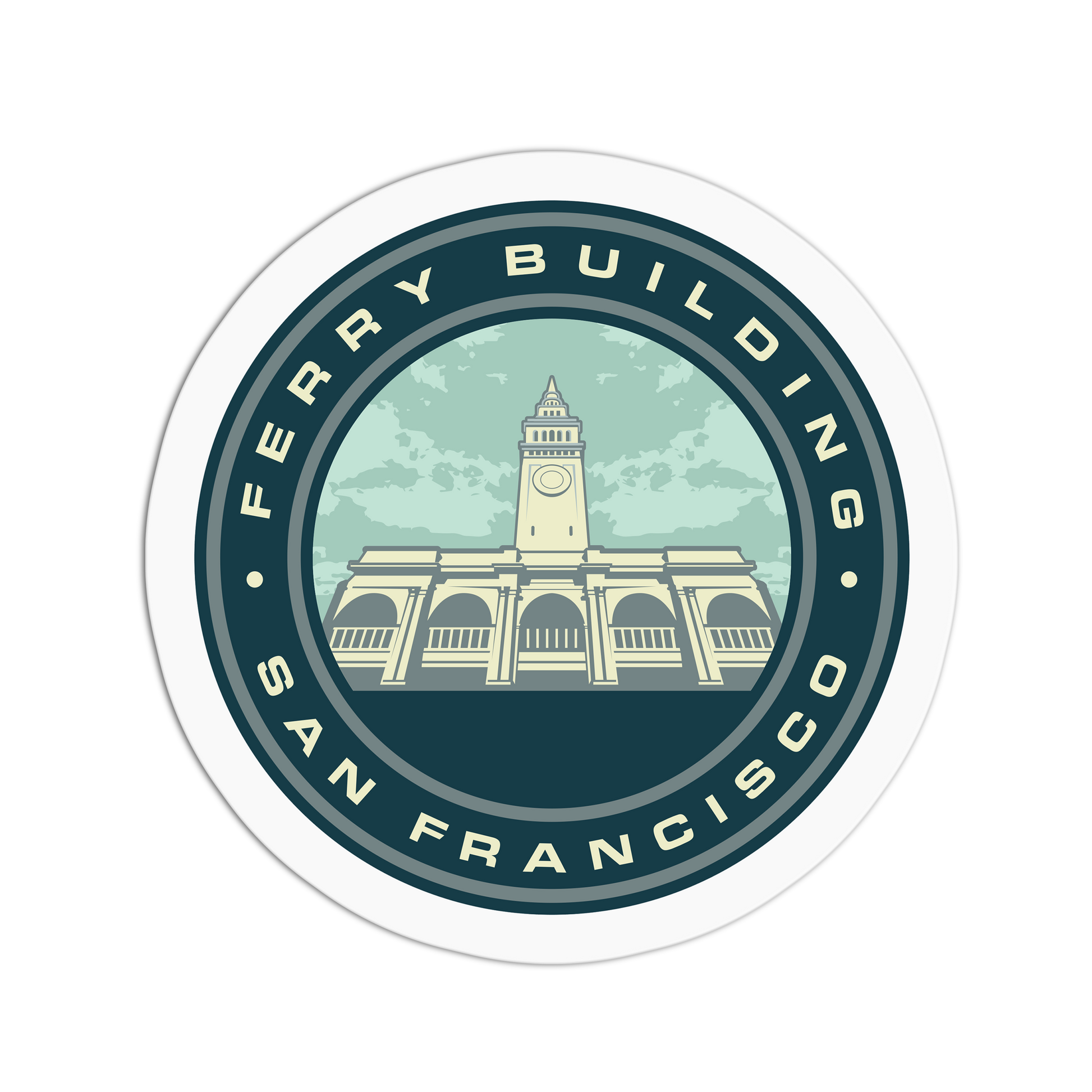 Sticker with Ferry Building San Francisco design on a white background