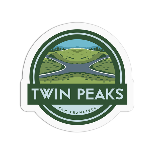 Sticker with 'Twin Peaks San Francisco' design on a white background