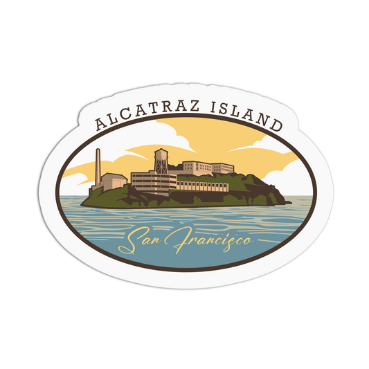 Sticker of Alcatraz Island with a scenic view on a white background