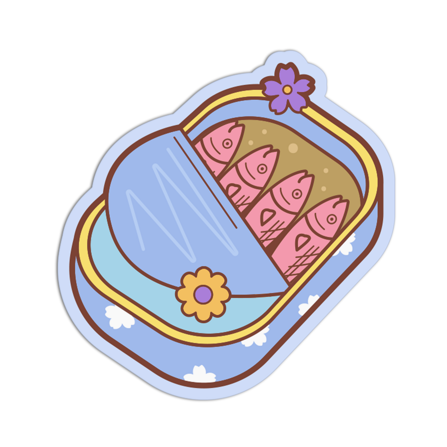 Illustration of a sardine can with pink fish on a white background