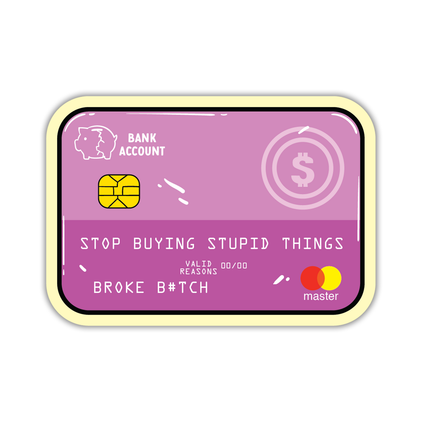 Purple card with text and Mastercard logo on a white background
