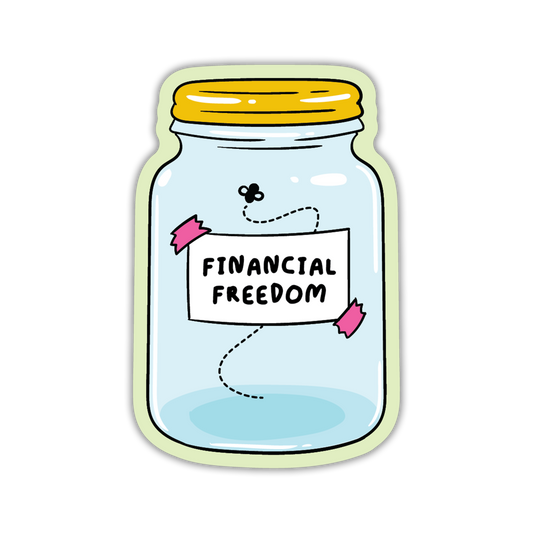 Illustration of a jar labeled 'Financial Freedom' on a white background