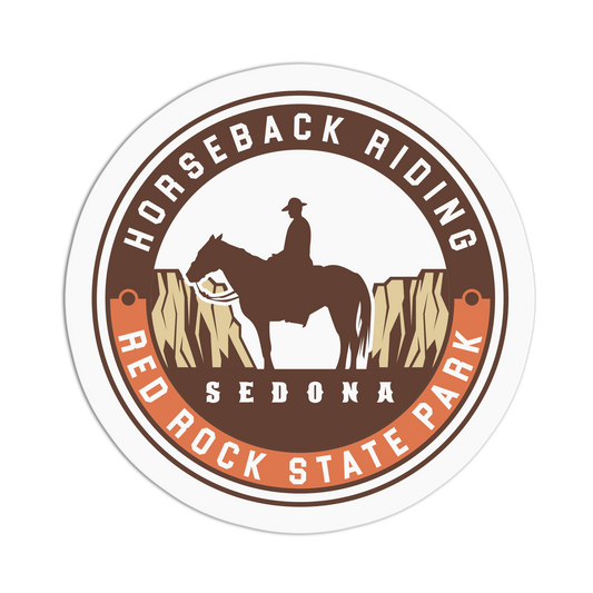 Logo for Horseback Riding at Red Rock State Park with a silhouette of a person on a horse.