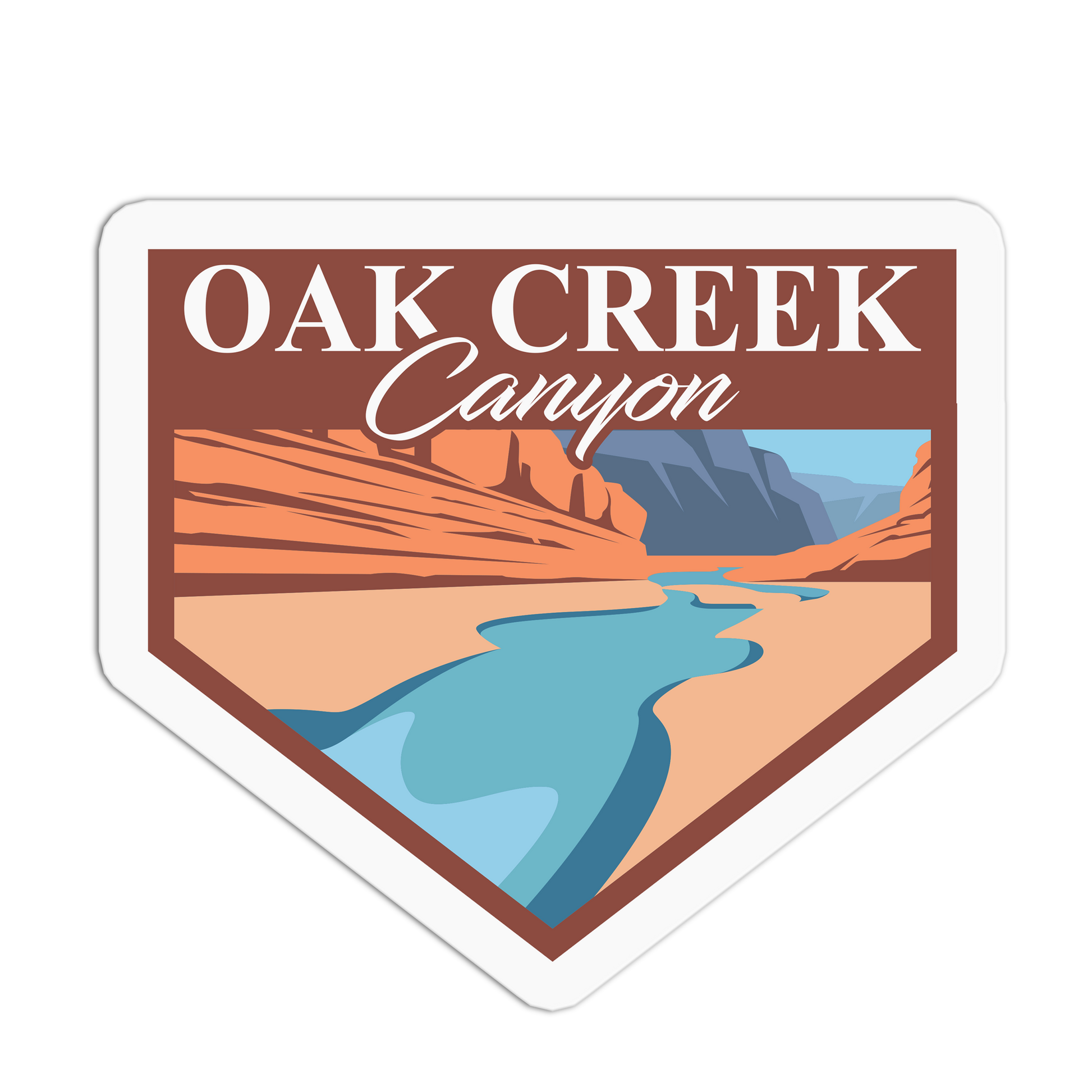 Sticker with 'Oak Creek Canyon' text and landscape illustration on a white background