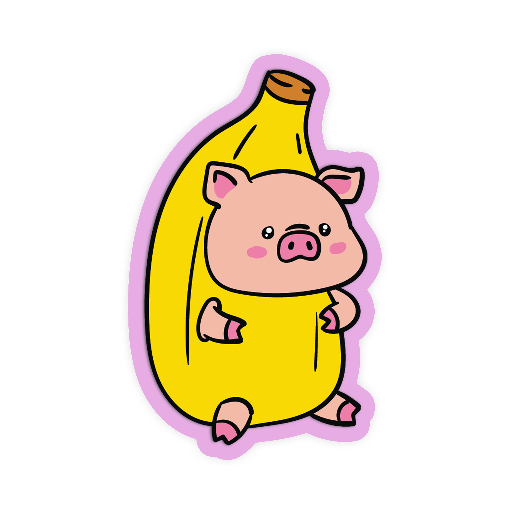 Cartoon pig in a banana costume on a white background