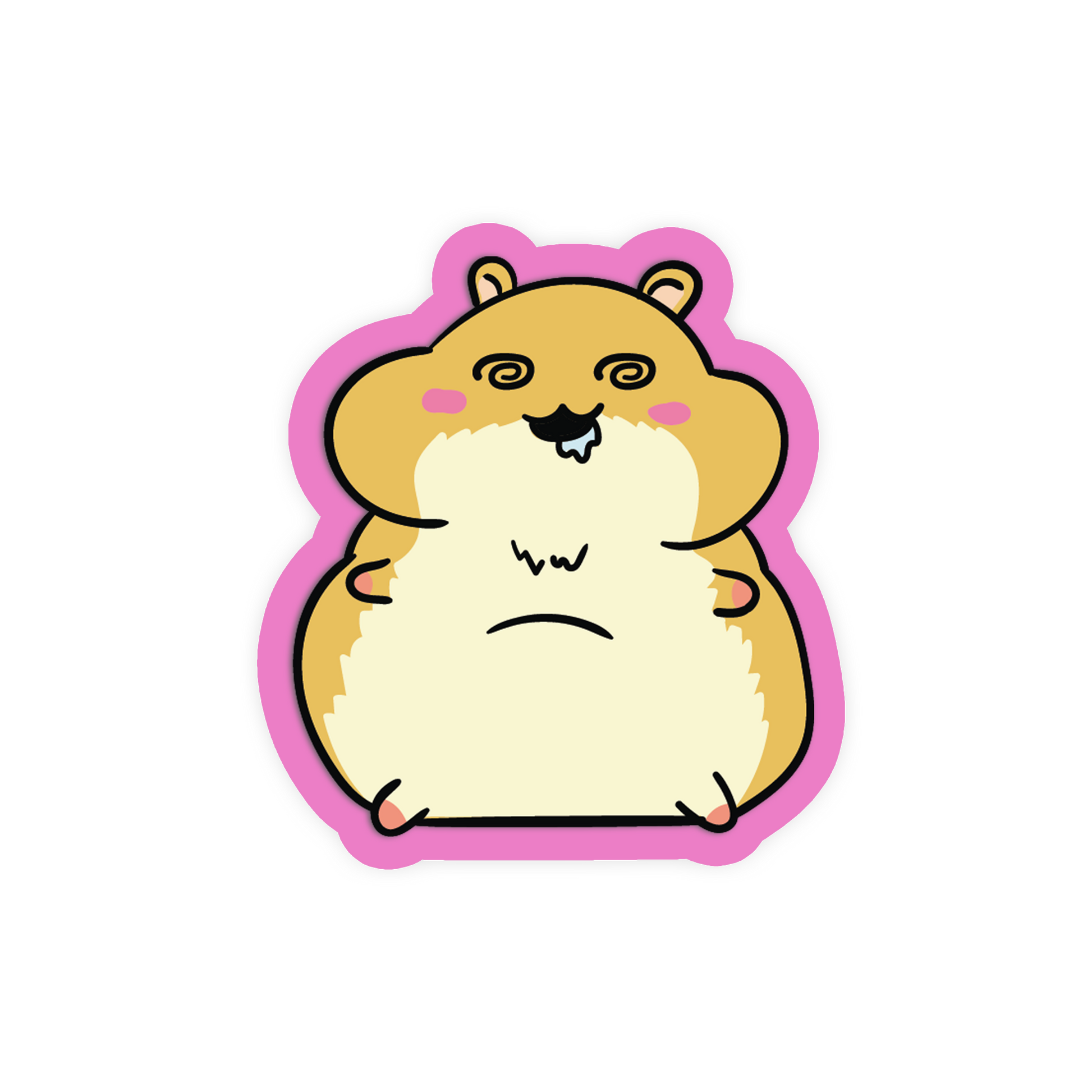 Cartoon hamster with a sad expression on a white background