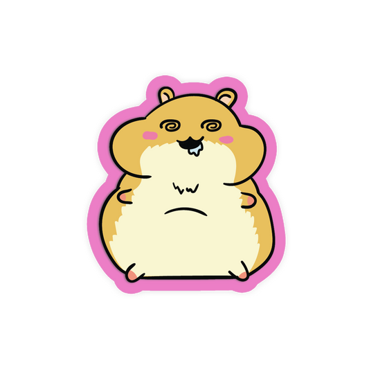 Cartoon hamster with a sad expression on a white background