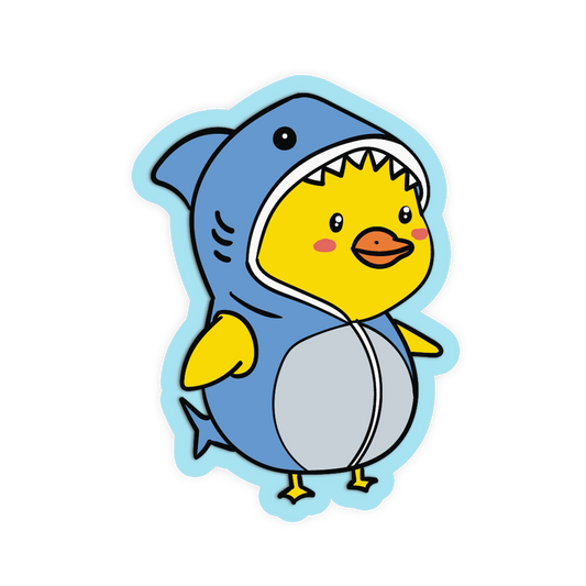 Cartoon character wearing a shark costume on a white background