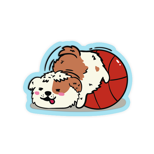 Cartoon dog with a basketball on a white background