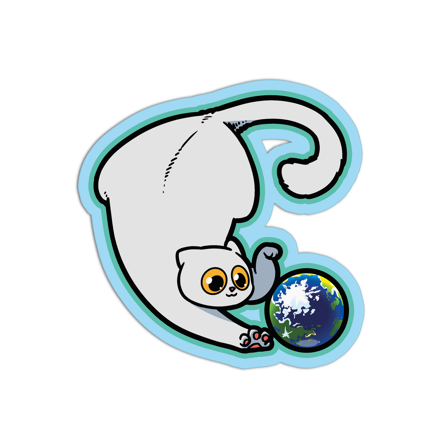 Cloud-White Earth Roller Space Cat Stickers