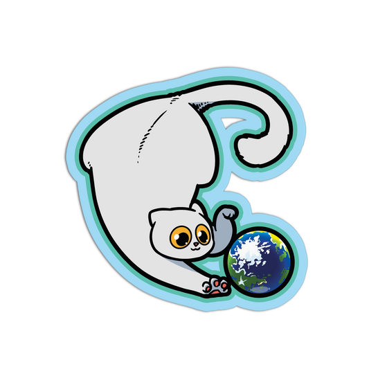 Cloud-White Earth Roller Space Cat Stickers