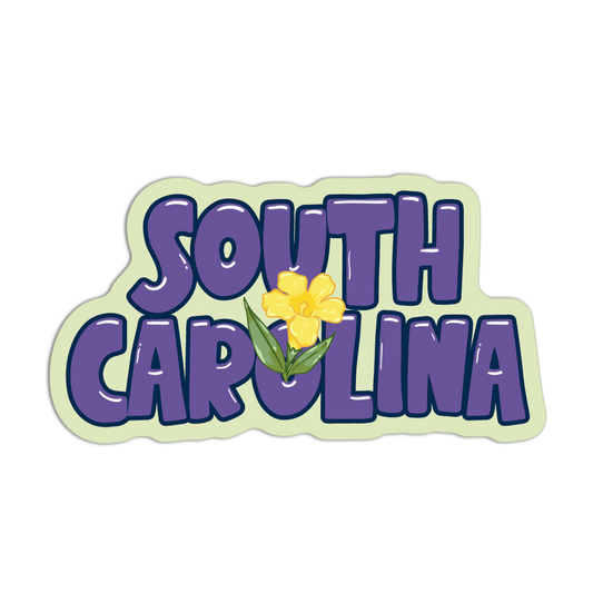 Sticker with 'South Carolina' text and a yellow flower on a white background