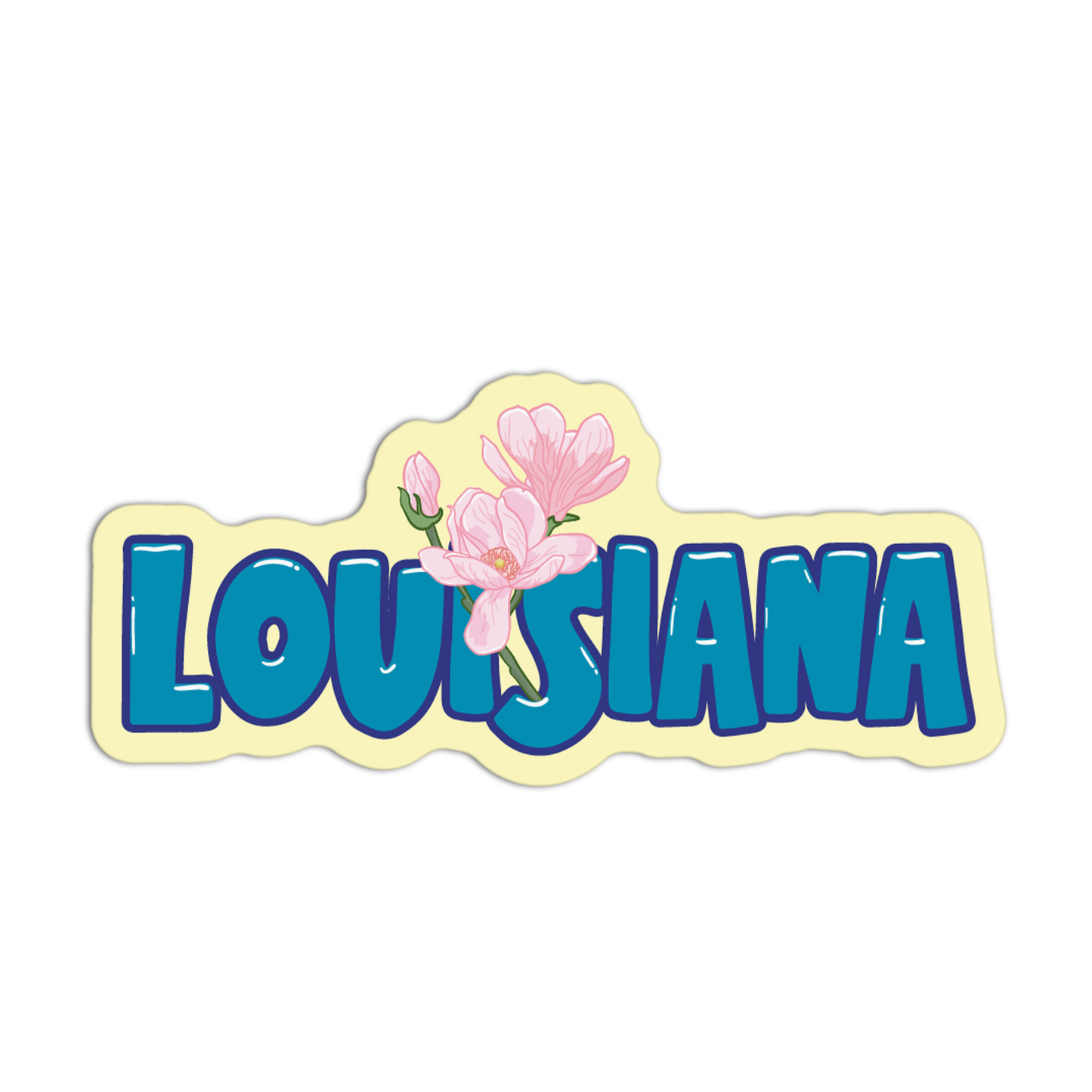 Sticker with 'LOUISIANA' text and pink flowers on a white background