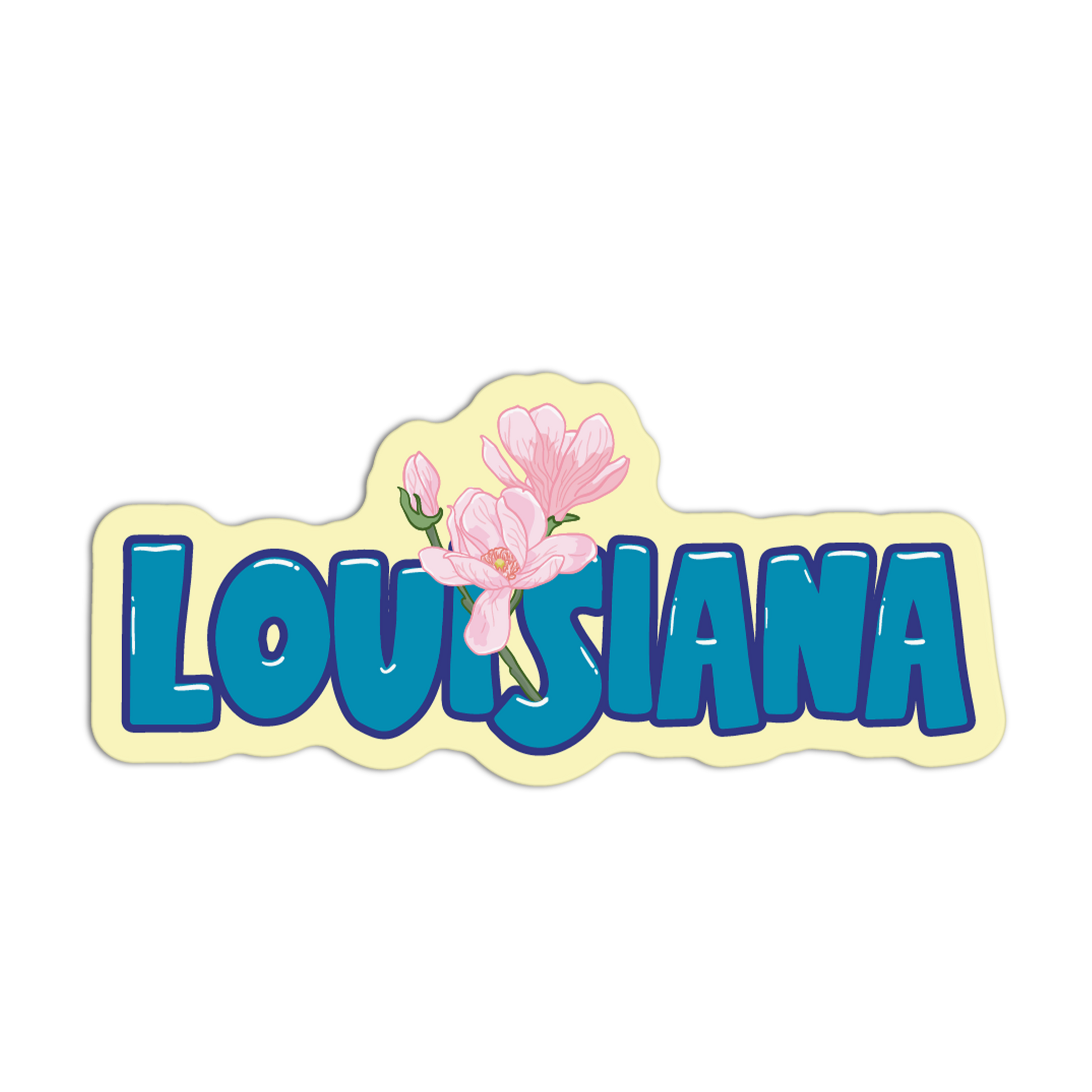 Sticker with 'LOUISIANA' text and pink flowers on a white background